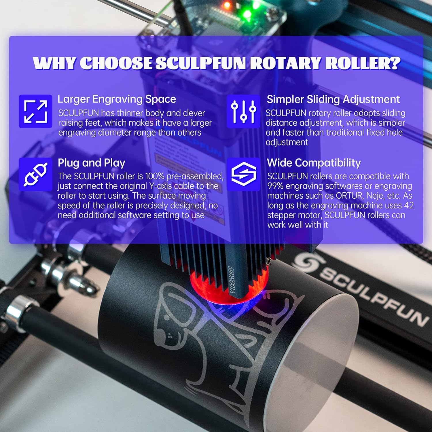 SCULPFUN Laser Rotary Roller L - Rotary Axis Laser Engraver ulasan dan harga